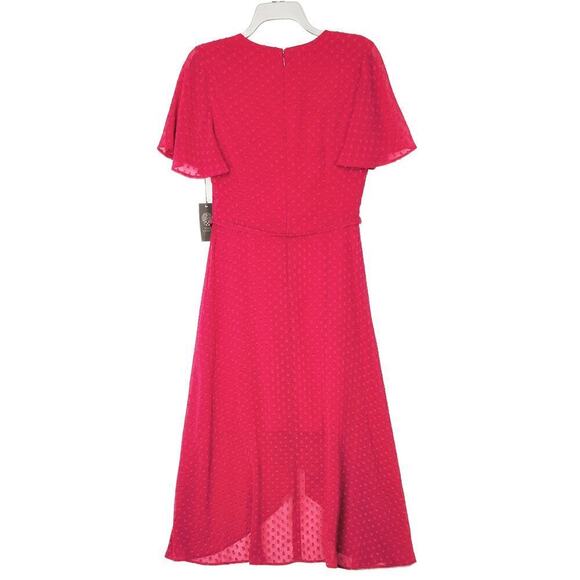 New VINCE CAMUTO Women's Clip Dot Flowy Fit & Flare Party Faux Wrap Midi Dress - Picture 6 of 11